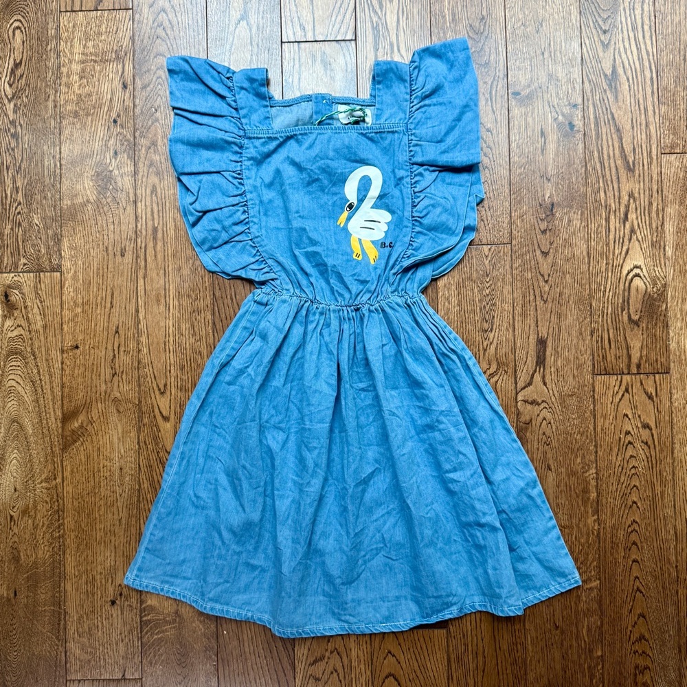 Bobo Choses Sleeveless Ruffle Denim Pelican Dress 4-5 Years